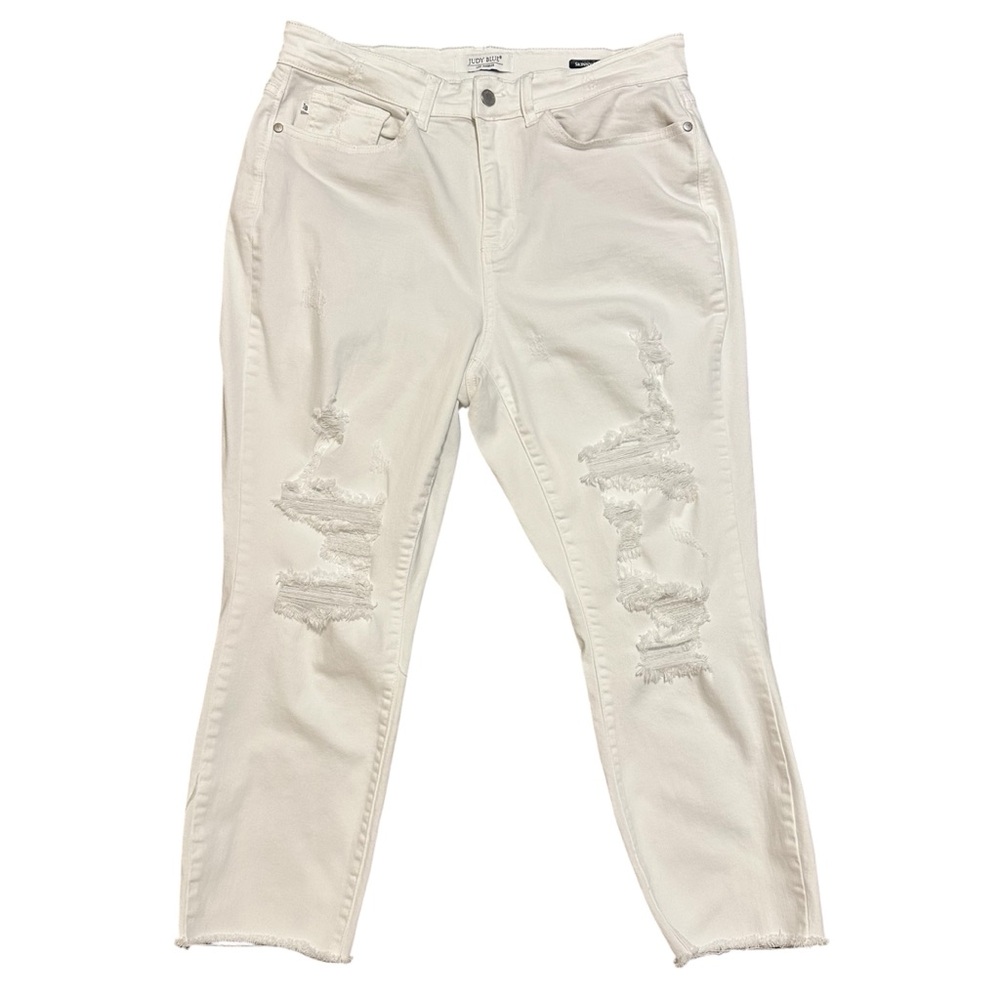 Judy Blue Mid-Rise Distressed Skinny Fit White Jeans Size 16W
